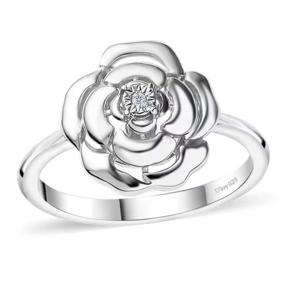 Diamond Accent Floral Ring in Platinum Over Sterling Silver